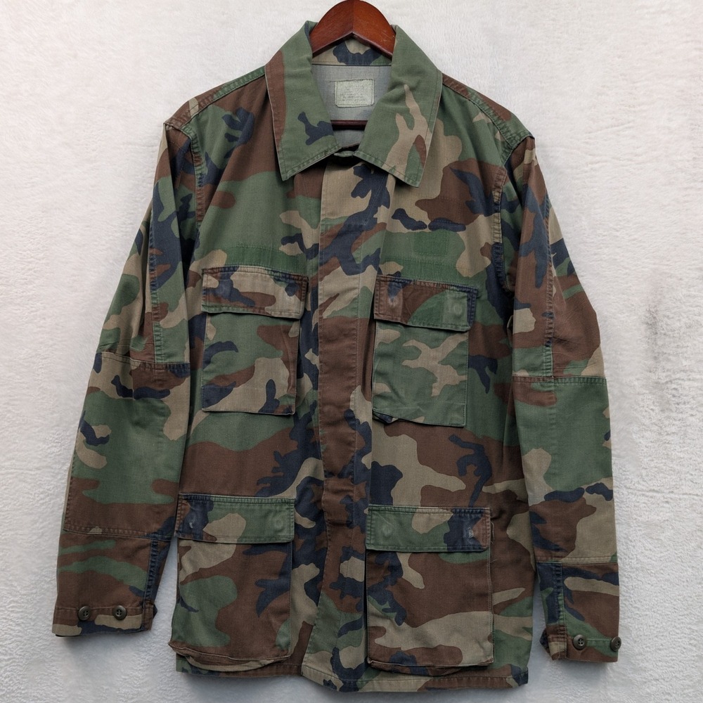 VTG US Military Jacket Men's L Long Green Woodland Camo BDU Combat Utility 90s